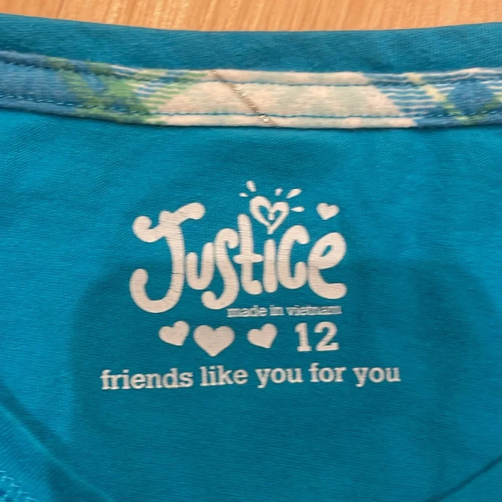 Justice Teal Love Soccer Tee size 12